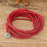 Beaded wrap bracelet, 'Infinite Vibrancy' - Red Beaded Wrap Bracelet that Doubles as a Strand Necklace