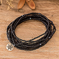 Beaded wrap bracelet, 'Infinite Glam' - Black Beaded Wrap Bracelet that Doubles as a Strand Necklace