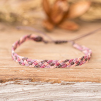 Macrame wristband bracelet, 'Pink Tenderness' - Adjustable Macrame Pink Purple Grey Wristband Bracelet