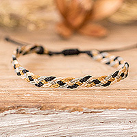 Macrame wristband bracelet, 'Refined Look' - Macrame Wristband Bracelet in Yellow Black Grey and Beige