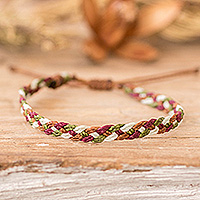 Macrame wristband bracelet, 'Exquisite Contrasts' - Brown Burgundy White Green Macrame Wristband Bracelet