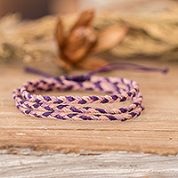 Macrame wrap bracelet, 'Versatile Charm' - Pink Macrame Wrap Bracelet that Converts to Strand Necklace