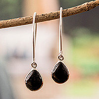 Jade dangle earrings, 'Maya Fortune in Black' - Silver Dangle Earrings with Guatemalan Black Jade Stones