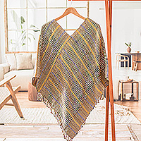 Cotton poncho, 'Path to Bliss' - Guatemalan Artisan-Made Handwoven Cotton Poncho with Fringes