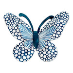 Steel wall art, 'Flutter in the Blue Moonlight' - Speckled Butterfly-Shaped Steel Wall Art in Turquoise Blue