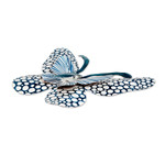 Steel wall art, 'Flutter in the Blue Moonlight' - Speckled Butterfly-Shaped Steel Wall Art in Turquoise Blue