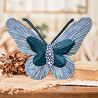 Steel wall art, 'Flutter in the Wind' - Turquoise Blue Butterfly Steel Wall Art from El Salvador