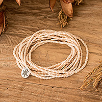 Beaded wrap bracelet, 'Infinite Grace' - Handcrafted Beige Beaded Wrap Bracelet and Strand Necklace