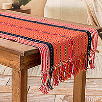 Cotton blend table runner, 'Autumn Visions' - Artisan-Made Handwoven Striped Cotton Blend Table Runner