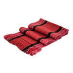 Cotton table runner, 'Flaming Paths' - Red and Black 100% Cotton Table Runner Woven in Guatemala