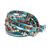 Crystal and glass beaded wrap bracelet, 'Encircling Flair' - Handwoven Beaded Blue-Hued Wrap Bracelet with Pewter Button