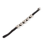 Sterling silver pendant bracelet, 'Iximche Jaguar' - Archaeological Mayan Jaguar Silver and Leather Bracelet