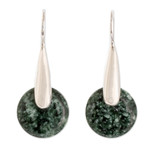 Jade drop earrings, 'Green Circle of Love' - Modern Green Jade Silver Drop Earrings with Circle Motif