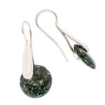 Jade drop earrings, 'Green Circle of Love' - Modern Green Jade Silver Drop Earrings with Circle Motif