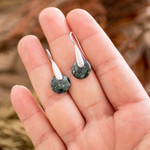 Jade drop earrings, 'Green Circle of Love' - Modern Green Jade Silver Drop Earrings with Circle Motif