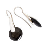 Jade drop earrings, 'Black Circle of Love' - Minimalist Silver Drop Earrings with Black Jade Stones