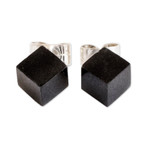 Jade button earrings, 'Black Cube' - Cube Square Shaped Modern Black Jade Silver Button Earrings