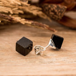 Jade button earrings, 'Black Cube' - Cube Square Shaped Modern Black Jade Silver Button Earrings