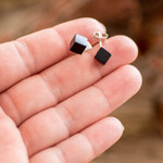 Jade button earrings, 'Black Cube' - Cube Square Shaped Modern Black Jade Silver Button Earrings