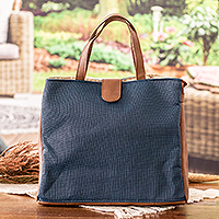 Faux leather-accented handbag, 'Mahogany Promenade' - Fair Trade Faux Leather-Accented Handbag from Costa Rica