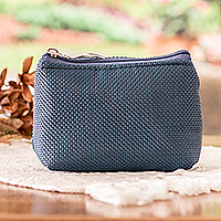 Handmade coin purse, 'Cyan Occasion' - Handcrafted Zippered Cyan Blue Coin Purse from Costa Rica