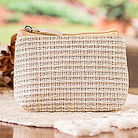 Handmade coin purse, 'Ecru Occasion' - Costa Rican-Made Ecru Beige Coin Purse with Zipper Closure