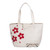 Applique tote bag, 'Floral Tenderness' - Beige and Brown Tote Bag with Red Floral Applique Accents