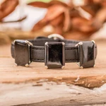 Jade and leather pendant bracelet, 'Powers of the Night' - 100% Leather Pendant Bracelet with Three Black Jade Gems