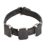 Jade and leather pendant bracelet, 'Powers of the Night' - 100% Leather Pendant Bracelet with Three Black Jade Gems