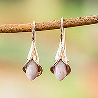 Jade drop earrings, 'Joyous Lilies' - Purple Jade Arum-Lily Flower Drop Earrings from Guatemala