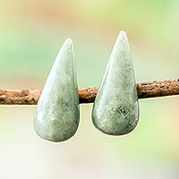 Jade button earrings, 'Vital Dew' - Minimalist Bright Green Jade Button Earrings from Guatemala