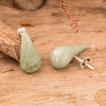 Jade button earrings, 'Vital Dew' - Minimalist Bright Green Jade Button Earrings from Guatemala