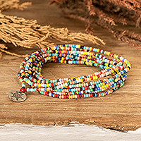 Beaded wrap bracelet, 'Infinite Rainbow' - Versatile Rainbow Beaded Wrap Bracelet and Strand Necklace