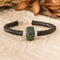 Men’s jade pendant bracelet, 'Vigorous Spirit' - Guatemalan Light Green Jade Silver Pendant Bracelet for Men