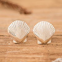 Sterling silver stud earrings, 'Aquatic Mystery' - Seashell-Shaped High-Polished Sterling Silver Stud Earrings