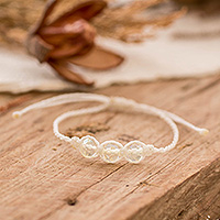 Crystal beaded macrame pendant bracelet, 'White Stellar Spark' - Macrame Bracelet with Crystal Beaded Pendant in White Hue