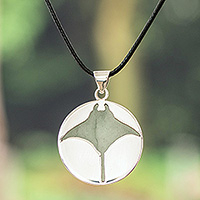 Sterling silver and jade pendant necklace, 'Resilient Joy' - Ray-Themed Sterling Silver and Green Jade Pendant Necklace