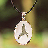 Sterling silver and jade pendant necklace, 'Spirited Harmony' - Oval Sterling Silver and Jade Hummingbird Pendant Necklace