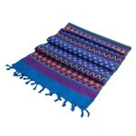 Cotton table runner, 'Azure Reef' - Guatemalan Hand-Woven Cotton Table Runner with Fringed Ends