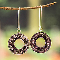 Recycled CD dangle earrings, 'Nocturnal Era' - Eco-Friendly Modern Round Black Recycled CD Dangle Earrings