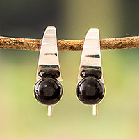 Jade half-hoop earrings, 'Enigmatic Jade' - Avant-Garde Polished Natural Black Jade Half-Hoop Earrings