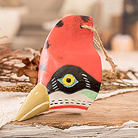 Wood mask, 'Whimsical Woodpecker' - Woodpecker-Themed Hand-Carved and Painted Wood Wall Mask