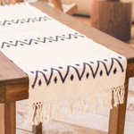 Cotton table runner, 'Geometric Dreams' - Hand-Loomed Geometric Fringed Ivory Cotton Table Runner
