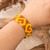 Beaded wristband bracelet, 'Yellow Queen of Hearts' - Yellow Orange Golden-Hued Beaded Bracelet with Heart Design