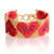 Beaded wristband bracelet, 'Golden Queen of Hearts' - Handcrafted Red Golden-Hued Beaded Bracelet with Heart Motif
