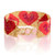 Beaded wristband bracelet, 'Golden Queen of Hearts' - Handcrafted Red Golden-Hued Beaded Bracelet with Heart Motif