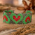 Beaded wristband bracelet, 'Green Queen of Hearts' - Adjustable Grey Red Green Beaded Bracelet with Heart Theme