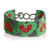 Beaded wristband bracelet, 'Green Queen of Hearts' - Adjustable Grey Red Green Beaded Bracelet with Heart Theme