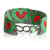 Beaded wristband bracelet, 'Green Queen of Hearts' - Adjustable Grey Red Green Beaded Bracelet with Heart Theme