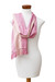 Cotton scarf, 'Rose Soul' - Artisan-Made Pink and Beige 100% Cotton Scarf with Fringes